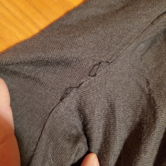 Medium Gray LOFT Faux Wrap Sweater with Ruched Sleeves - Picture 4 of 5